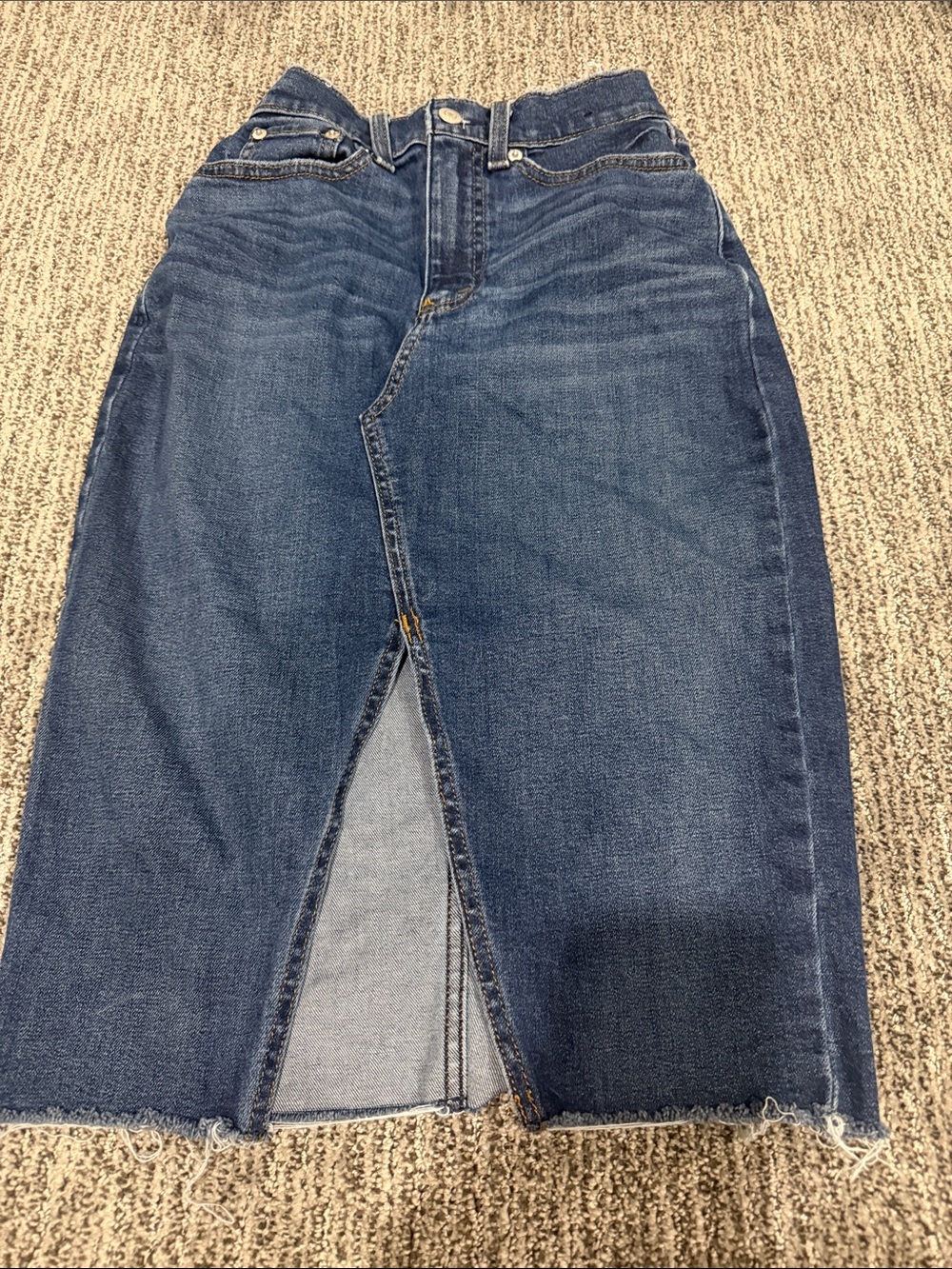 Abercrombie & Fitch Dark Blue Denim Midi Skirt with Front Slit